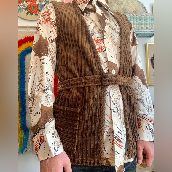 60s Vintage DEADSTOCK Hippie Western Corduroy Tunic Vest NWT/Mint Condition - Picture 4 of 5